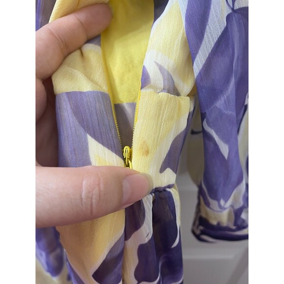 SVELTO STELLA  3/4 SLEEVE YELLOW PURPLE LEAVES PATTERN US SIZE 12 PEARLS - Picture 8 of 16